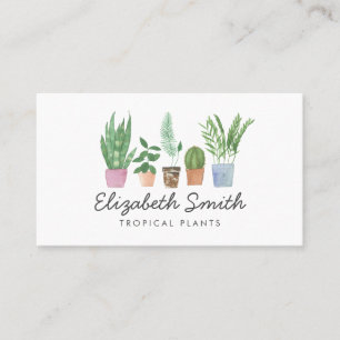 Watercolor Greenery Potted Houseplants Nursery Business Card