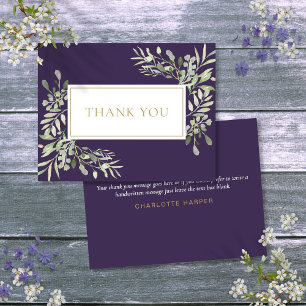 Watercolor Greenery Purple Gold Business Thank You Card