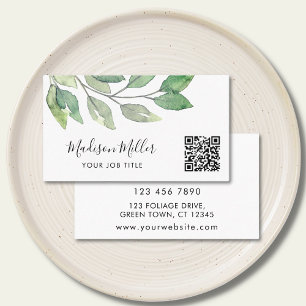 Watercolor Greenery QR Code Business Card