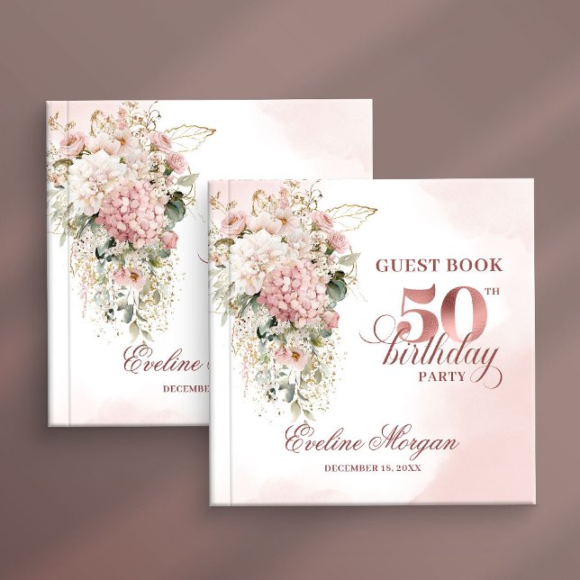 Watercolor Greenery Rose Gold 50th Birthday Sign  Guest Book (Watercolor Greenery Rose Gold 50th Birthday Sign In Guest Book

)