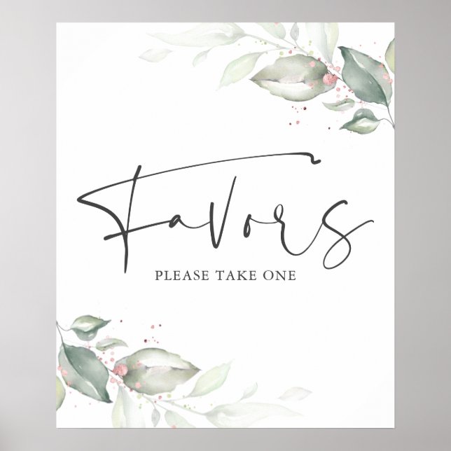 Watercolor Greenery Rose Gold Leaves Favours Sign (Front)