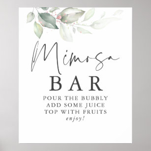 Watercolor Greenery Rose Gold Mimosa Bar Sign