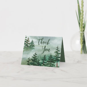 Watercolor Greenery Rustic Forest Thank You Card