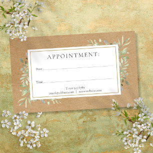 Watercolor Greenery Rustic Kraft Appointment Card