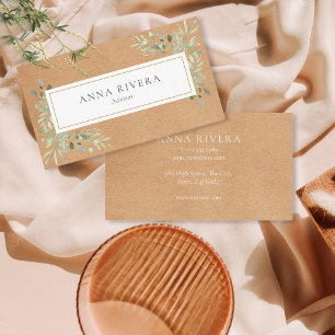 Watercolor Greenery Rustic Kraft Professional Business Card
