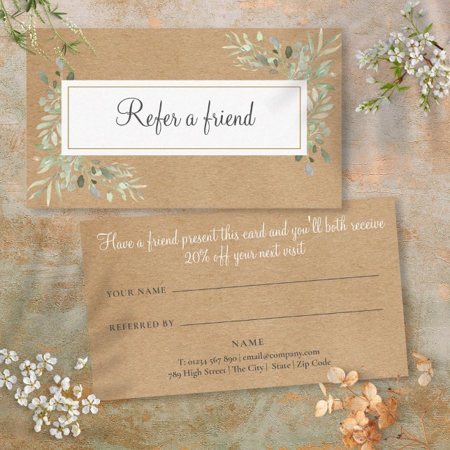 Watercolor Greenery Rustic Kraft Referral Card (Watercolor Greenery Rustic Kraft Referral Card)