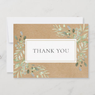Watercolor Greenery Rustic Kraft Thank You Card