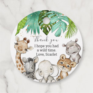Watercolor Greenery Safari Animals Favour Tags