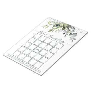 Watercolor Greenery Sage Green Bridal Shower Bingo Notepad