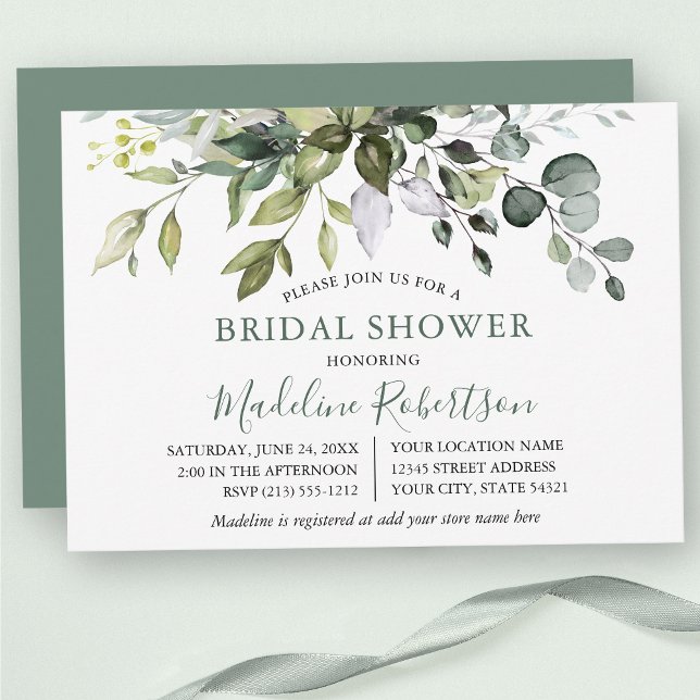 Watercolor Greenery Sage Green Bridal Shower Invitation (Creator Uploaded)
