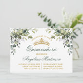 Watercolor Greenery Sage Green Quinceanera Party Invitation (Standing Front)
