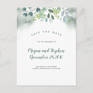Watercolor Greenery Save the Date Announcement Postcard