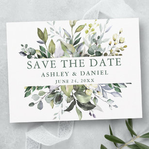 Watercolor Greenery Save the Date Sage Green Postcard