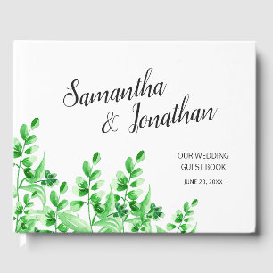 Watercolor Greenery Script Wedding Guest Book
