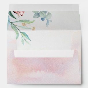 Watercolor Greenery Soft Blush Pink Rose Envelope