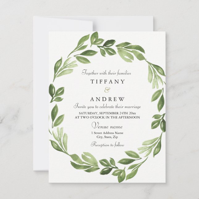 Watercolor Greenery Spring Wedding Invite (Front)