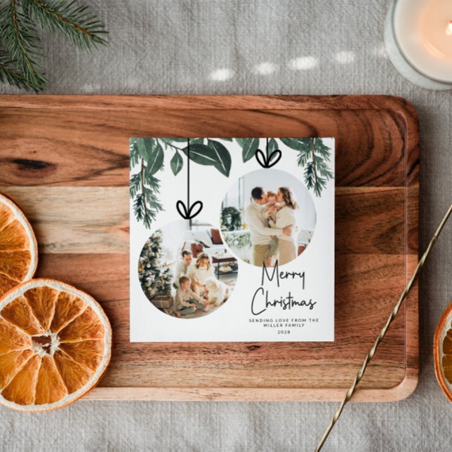 Watercolor Greenery Square Christmas Photo Holiday Card (Creator Uploaded)