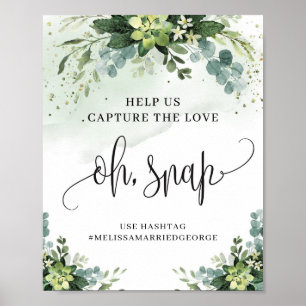 Watercolor greenery succulent floral oh snap sign