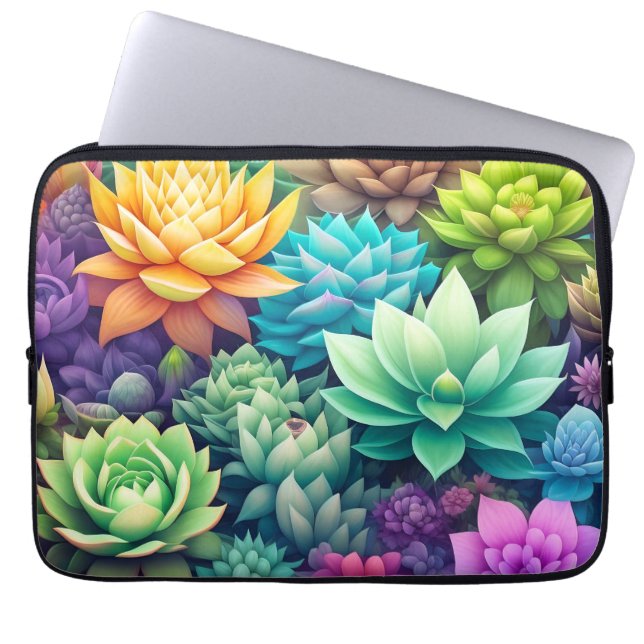 Watercolor Greenery Succulents Collage Laptop Sleeve (Front)