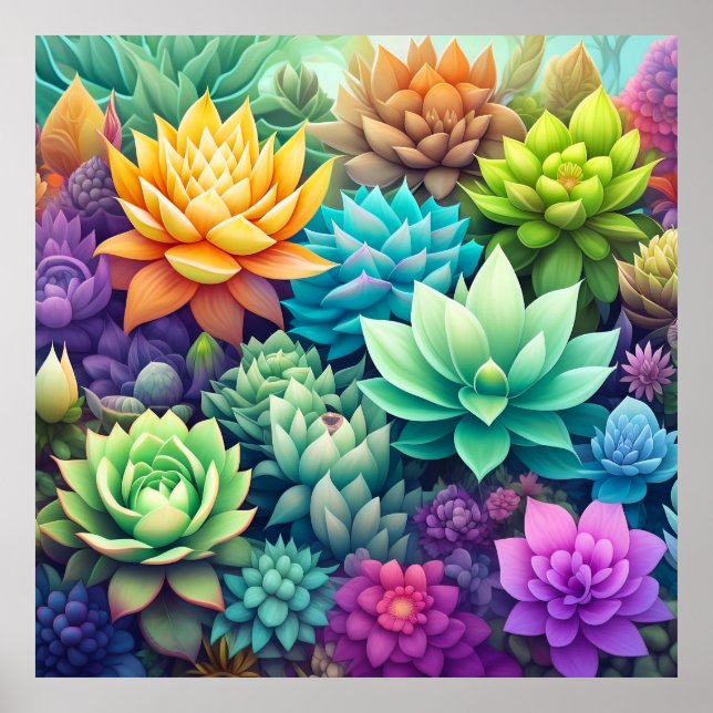 Watercolor Greenery Succulents Collage Poster (Front)