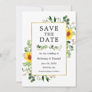 Watercolor Greenery Sunflowers Save The Date Card