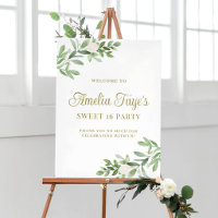 Watercolor Greenery Sweet 16 Party Welcome