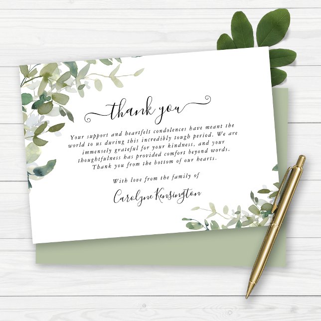 Watercolor Greenery Sympathy Thank You (Watercolor Greenery Sympathy Thank You Card)