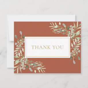 Watercolor Greenery Terracotta Gold Business Thank You Card