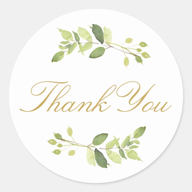 Watercolor Greenery Thank You Classic Round Sticker (Front)