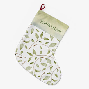 Watercolor Greenery Typography Country Holiday Large Christmas Stocking