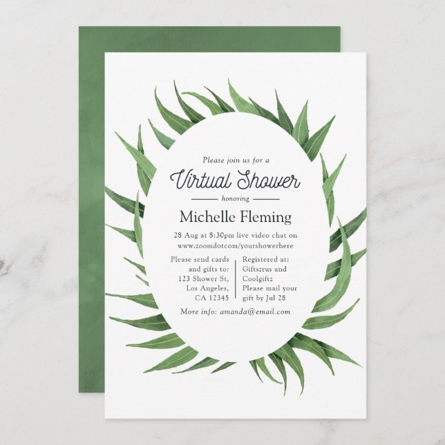 Watercolor Greenery Virtual Baby Shower Invitation (Front/Back)