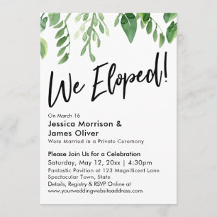 Watercolor Greenery We Eloped! Reception Only Invitation