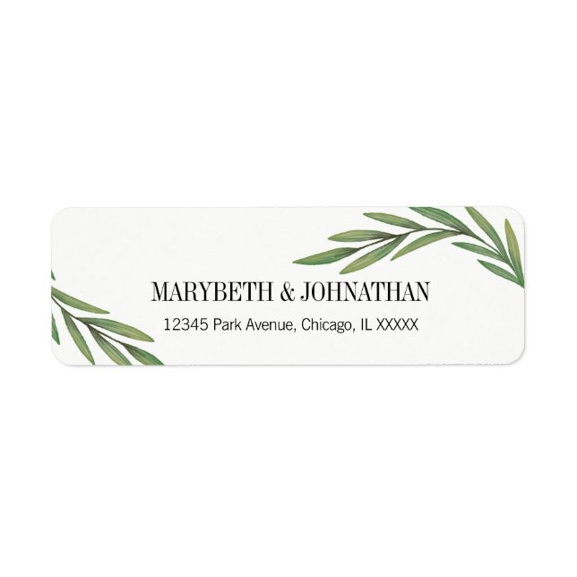 Watercolor Greenery Wedding Address Label (Front)