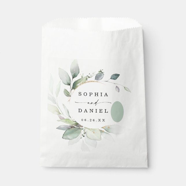 Watercolor Greenery Wedding Favours Favour Bags (Front)