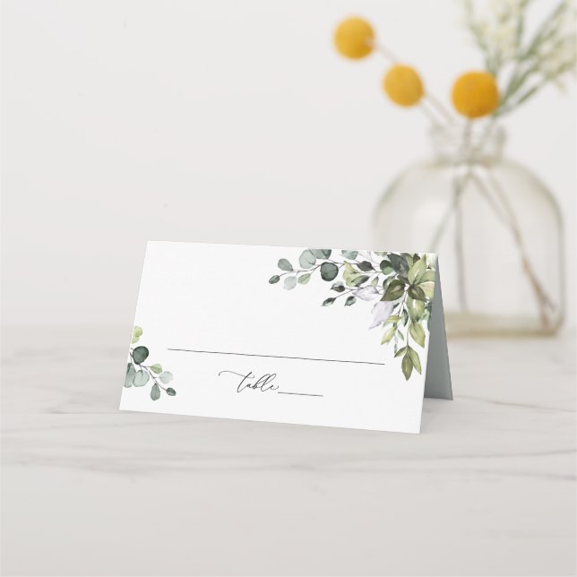 Watercolor Greenery Wedding Folded Place Card (Front)