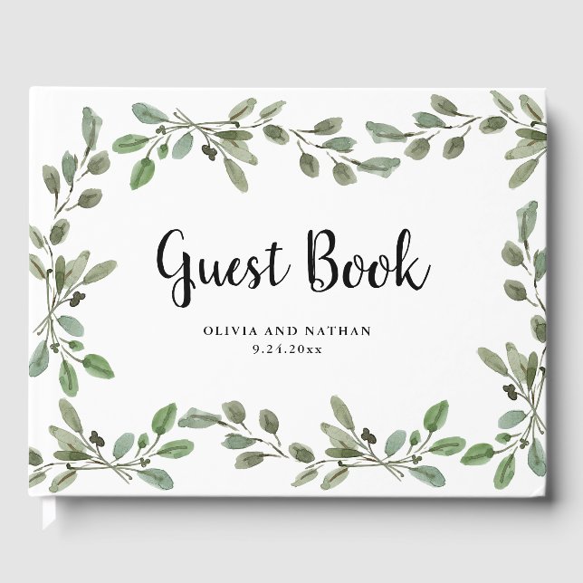 Watercolor Greenery | Wedding Guest Book (Front)
