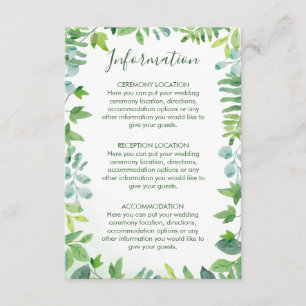 Watercolor Greenery Wedding Information Cards