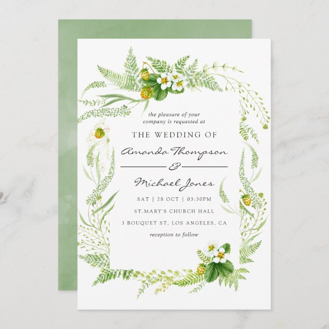 Watercolor Greenery Wedding Invitation (Front/Back)