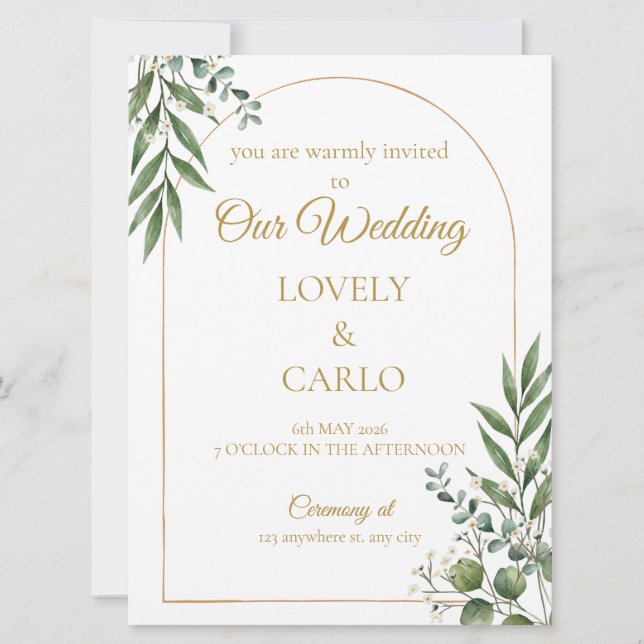Watercolor Greenery Wedding Invitation (Front)