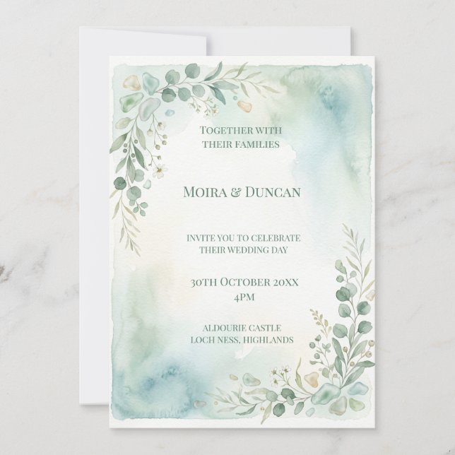 Watercolor Greenery Wedding Invitation (Front)