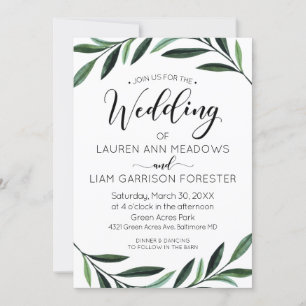 Watercolor Greenery Wedding Invitation