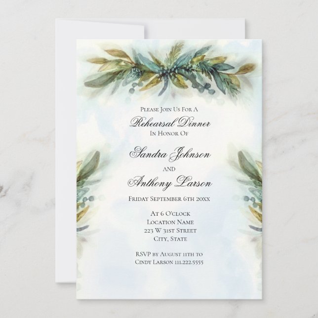 Watercolor Greenery Wedding Invitation (Front)