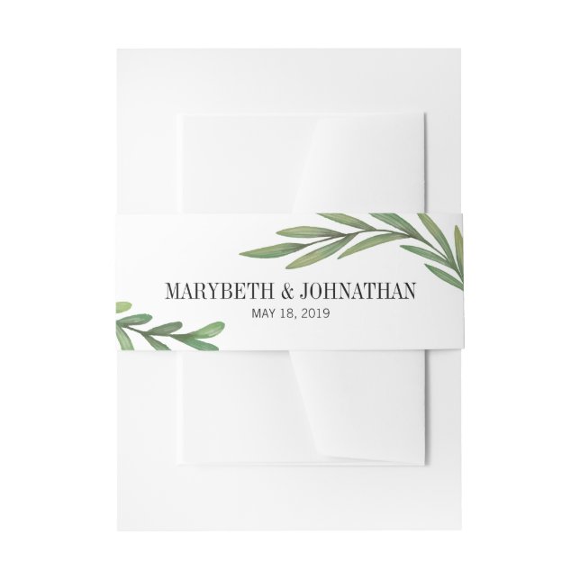 Watercolor Greenery Wedding Invitation Belly Band (Front Example)