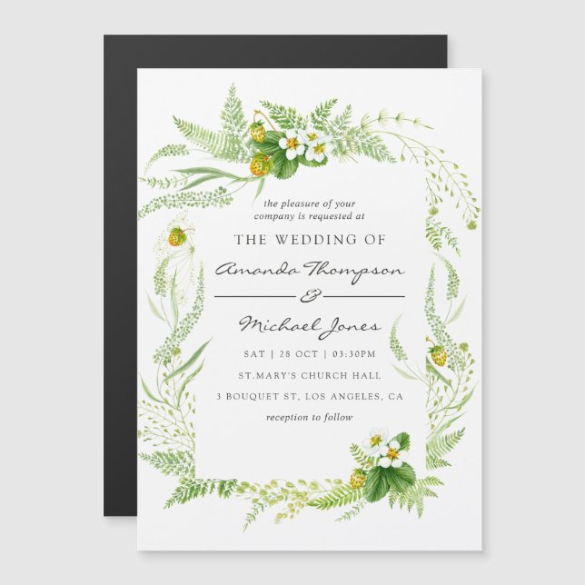 Watercolor Greenery Wedding Magnetic Invitation (Front/Back)