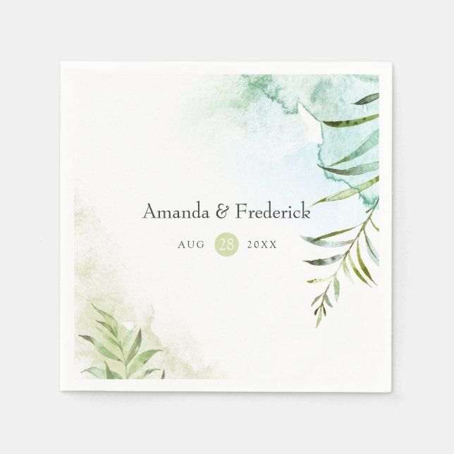 Watercolor Greenery Wedding Napkin (Front)