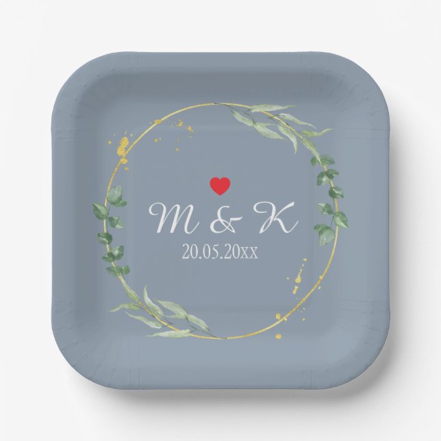 Watercolor Greenery Wedding  Paper Plate (Front)