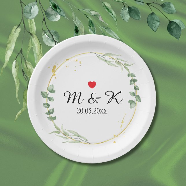 Watercolor Greenery Wedding  Paper Plate (Watercolor Greenery Wedding Paper Plates)