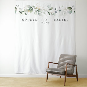 Watercolor Greenery Wedding Photo Prop Backdrop Tapestry