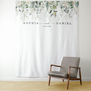 Watercolor Greenery Wedding Photo Prop Backdrop Tapestry