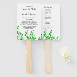 Watercolor Greenery Wedding Program Hand Fan